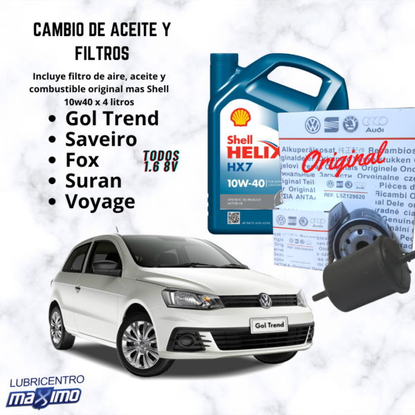 VW GOL TREND-SAVEIRO-FOX-SURAN-VOYAGE – cambio aceite y filtros originales