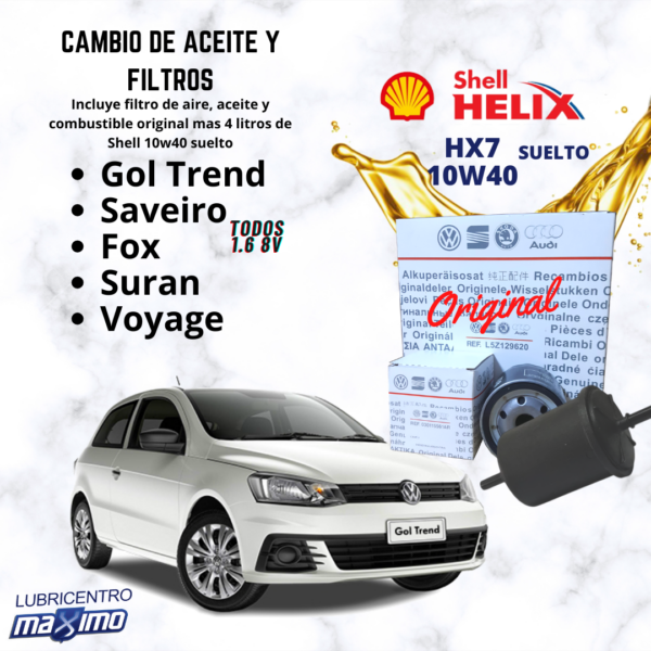 VW GOL TREND – SAVEIRO- FOX – SURAN – VOYAGE – cambio aceite (suelto) y filtros originales
