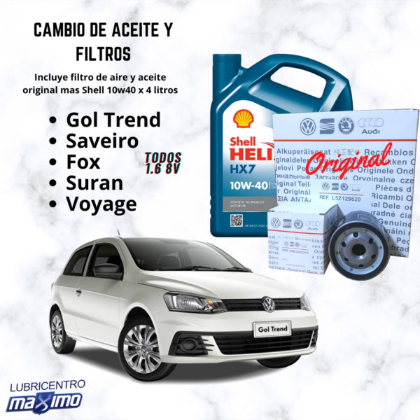 VW GOL TREND-SAVEIRO-FOX-SURAN-VOYAGE – cambio aceite y filtros originales