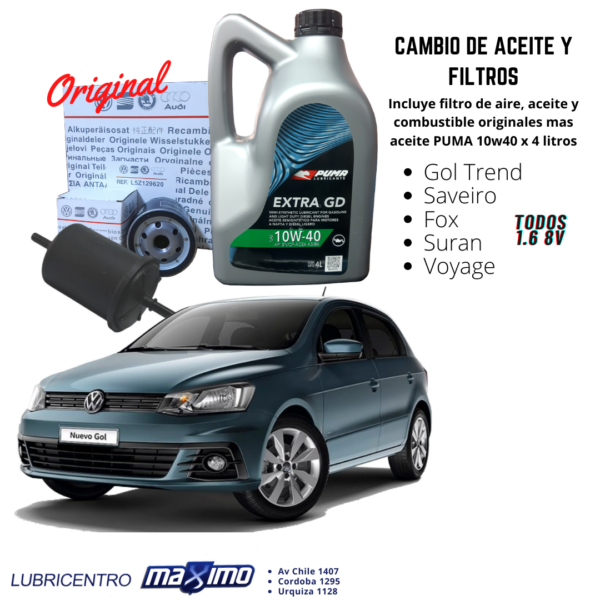 VW GOL TREND-SAVEIRO-FOX-SURAN-VOYAGE – cambio aceite Puma y filtros originales