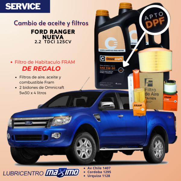 FORD RANGER 2.2 TDCI 125cv – Cambio de aceite Omnicraft y filtros Fram