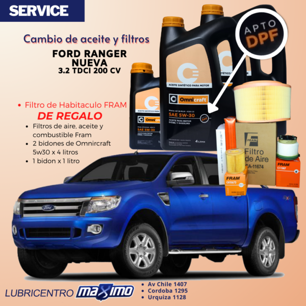 FORD RANGER 3.2 TDCI 200cv – Cambio de aceite Omnicraft y filtros Fram