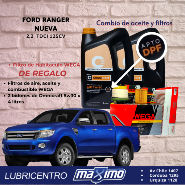 FORD RANGER 2.2 TDCI 125cv – Cambio de aceite Omnicraft y filtros Wega