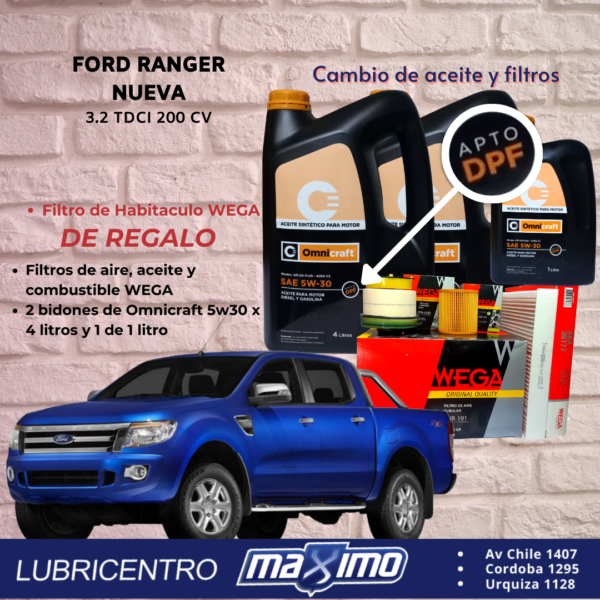 FORD RANGER 3.2 TDCI 200cv – Cambio de aceite Omnicraft y filtros Wega