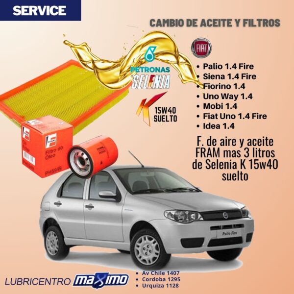 FIAT PALIO 1.4 , SIENA FIRE 1.4, FIORINO 1.4… Cambio de aceite Selenia suelto y filtros Fram