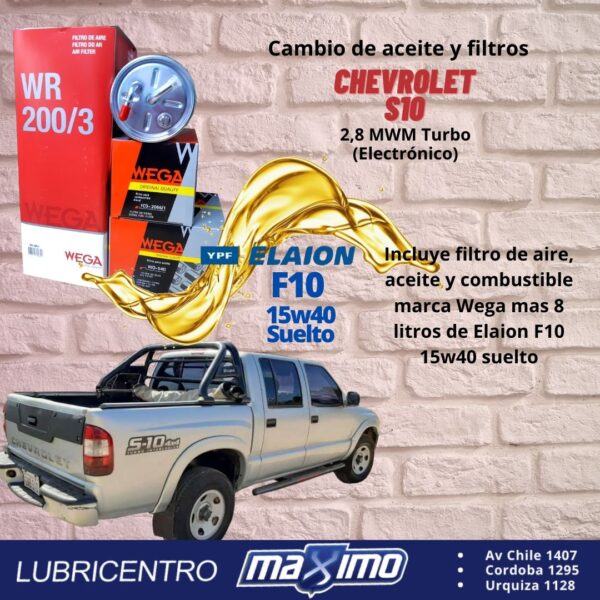 CHEVROLET S10 2.8 MWM- cambio aceite F10 suelto y filtros Wega