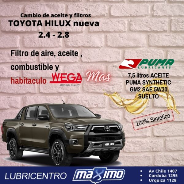 HILUX NUEVA 2.4, 2.8 – cambio aceite y filtros Wega