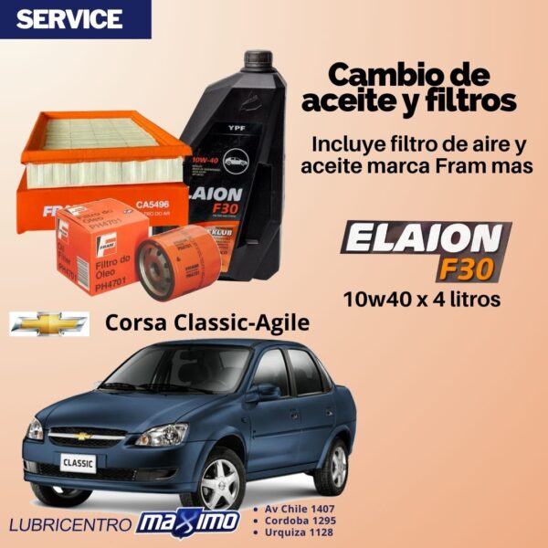 CHEVROLET CORSA CLASSIC Y AGILE – cambio aceite F30 y filtros Fram