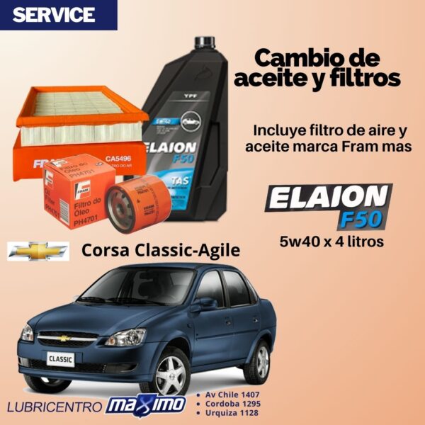 CHEVROLET CORSA CLASSIC Y AGILE – cambio aceite F50 y filtros Fram
