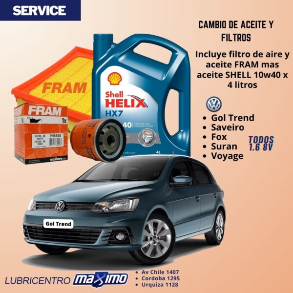 VW GOL TREND – SAVEIRO- FOX – SURAN – VOYAGE – cambio aceite Shell envasado y filtros Fram