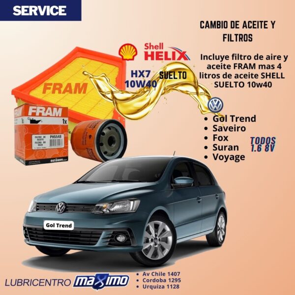 VW GOL TREND – SAVEIRO- FOX – SURAN – VOYAGE – cambio aceite Shell suelto y filtros Fram