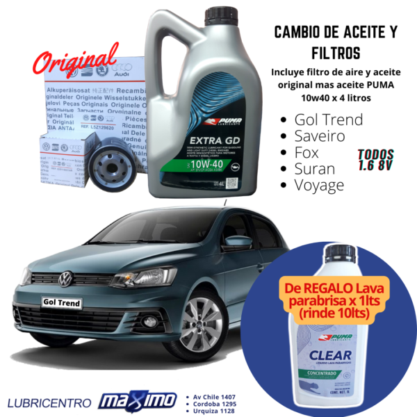 VW GOL TREND-SAVEIRO-FOX-SURAN-VOYAGE – cambio aceite Puma y filtros originales
