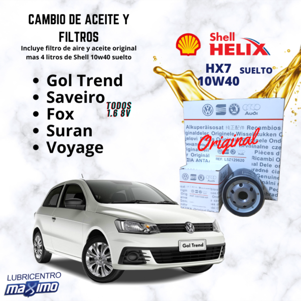 VW GOL TREND – SAVEIRO- FOX – SURAN – VOYAGE – cambio aceite (suelto) y filtros originales